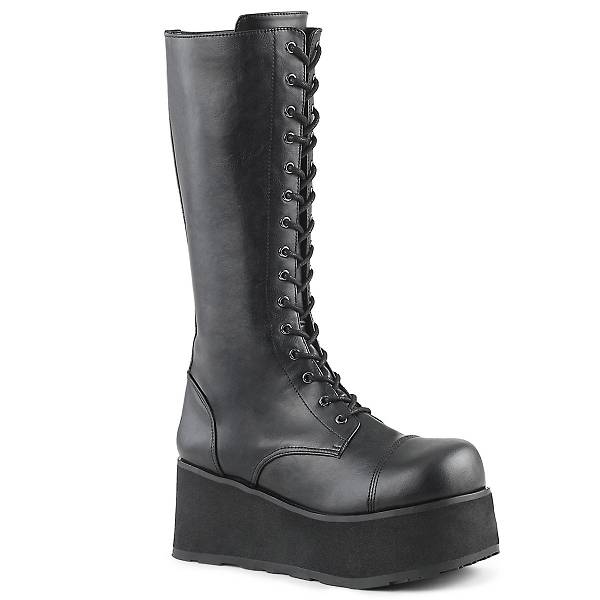 Demonia Women's Trashville-502 Knee High Platform Boots - Black Vegan Leather D8649-70US Clearance